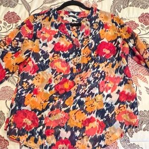 Liz Claiborne Vibrant Floral Blouse - Red, Orange, Blue.  Size M.